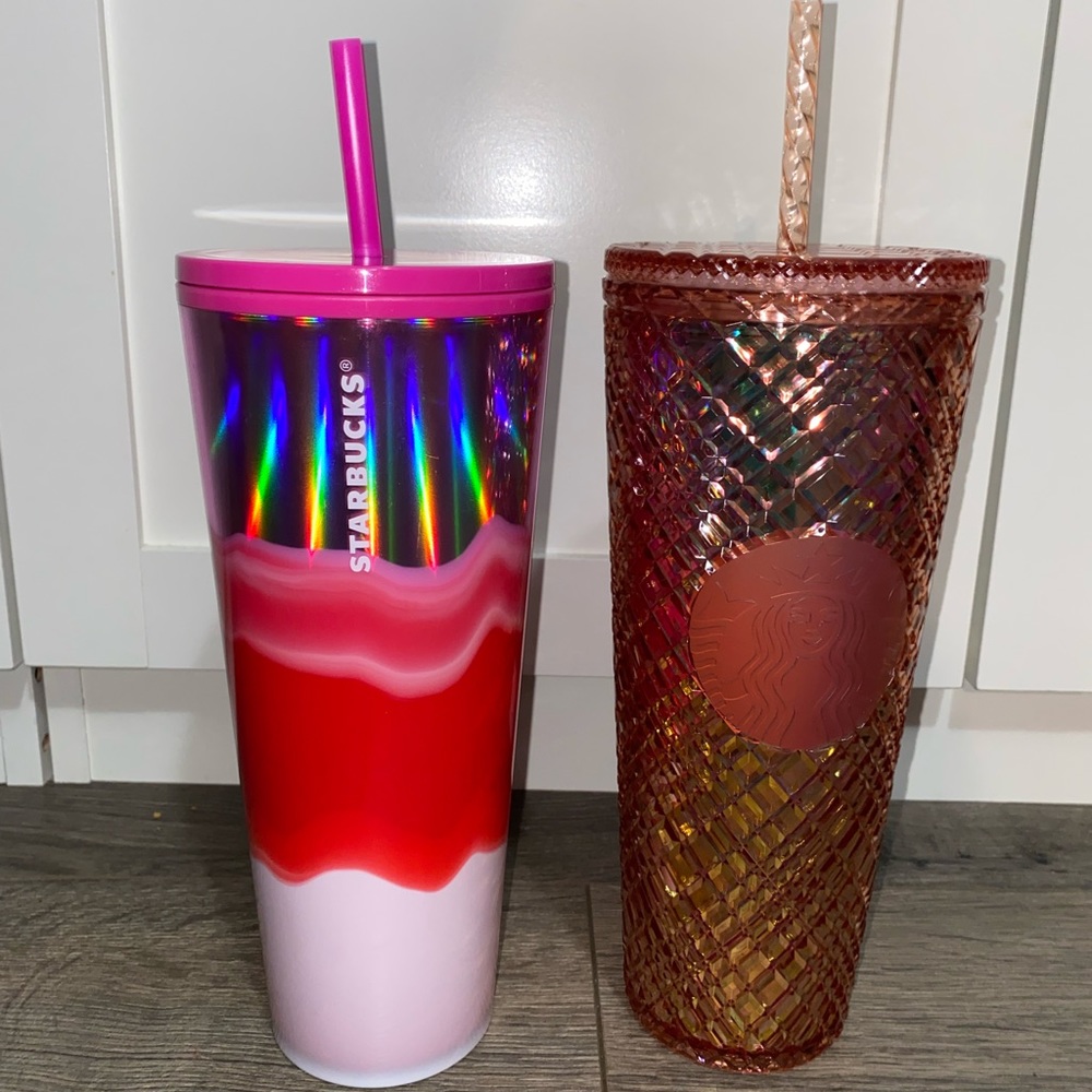 Starbucks Holiday Edition Set of 2 Cold Cups Venti, 24 OZ, Rose Gold and Pink